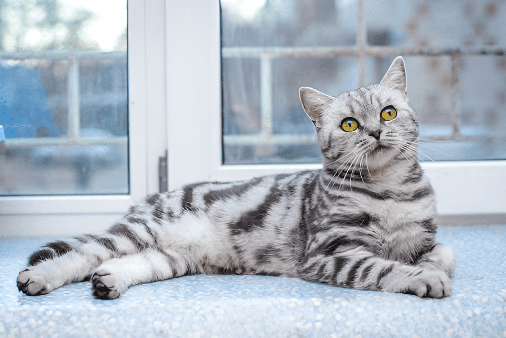 A striking Silver Bengal Cat with piercing green eyes stands gracefully on a white background. Its shimmering silver coat is adorned with bold black rosettes and stripes, showcasing the breed’s exotic elegance. This Silver Bengal Cat’s poised stance and intricate markings highlight its rare and sought-after beauty.