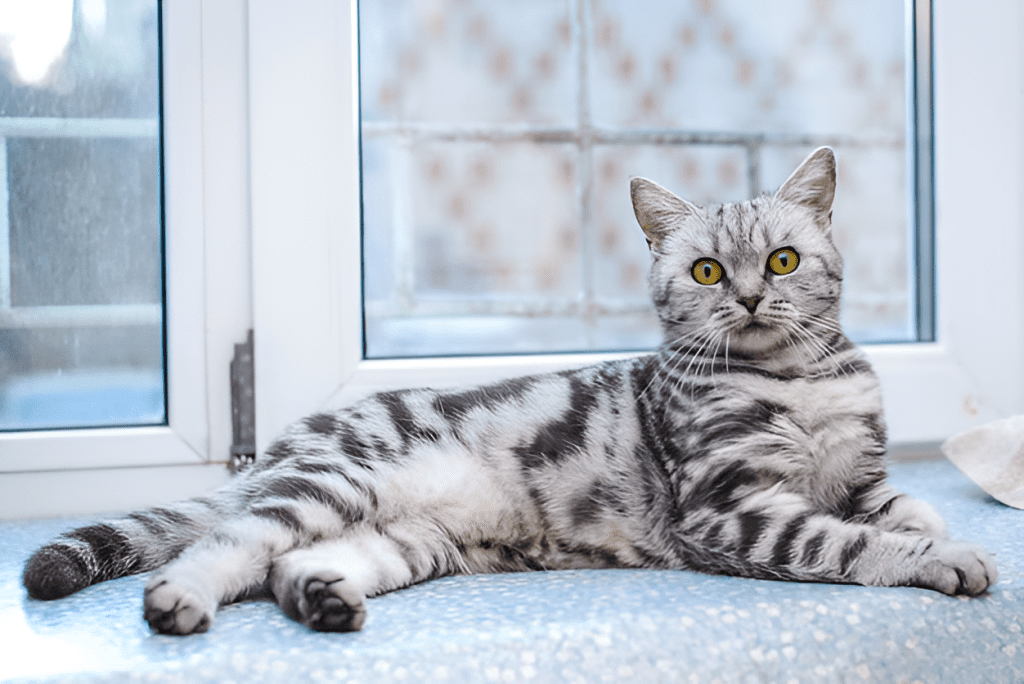 A captivating Silver Bengal Cat with sleek silver fur and bold black rosettes stands confidently against a white background. Its striking green eyes enhance its wild-inspired elegance, reflecting the breed’s exotic appeal. This Silver Bengal Cat’s distinctive coat pattern and poised demeanor showcase its rare and sought-after beauty.